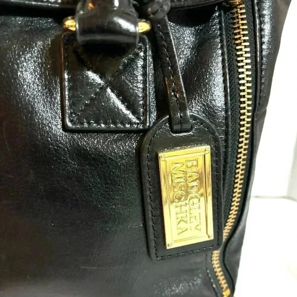 Badgley Mischka black leather satchel handbag